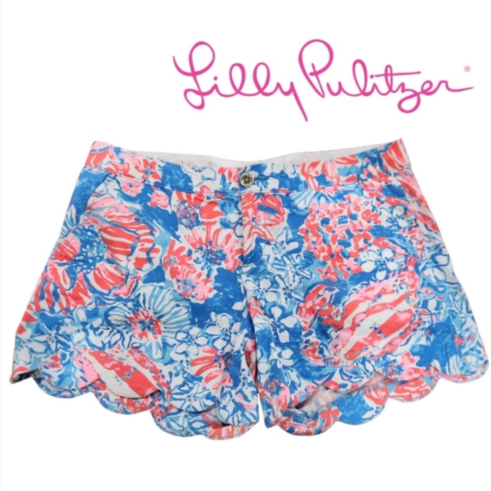 EUC Lilly Pulitzer Buttercup Shorts in Bay Blue Pop Pop Glow Sz2